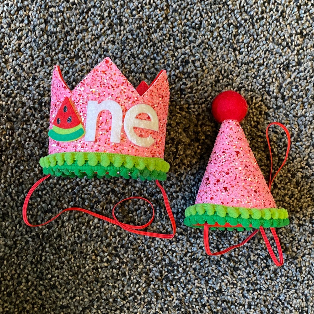 One in a Melon birthday hats